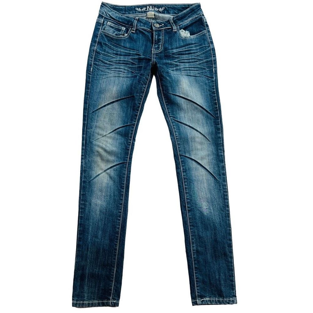 Juniors Embellished Pocket Stretch Skinny Jeans Embroidered Dark Wash Size 9